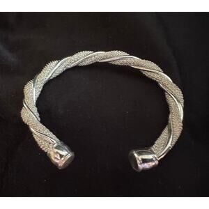 Vintage Silver Tone Twisted Cuff Bracelet Textured Open Bangle  B053
